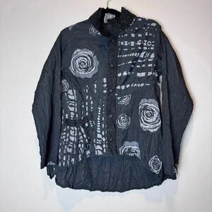 Harubella Button Down Shirt Long Sleeve Rose Unique Artsy Goth Lagenlook M